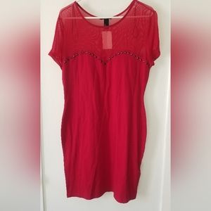 Red studded sheer dress H&M NEW